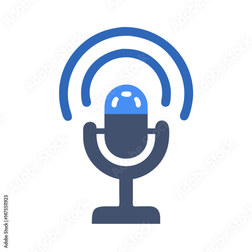Podcast Microphone Icon with Audio Waves, Dark Background