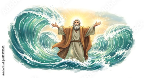 drawing of Moses parting the red sea

