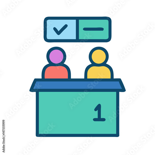 Voting booth illustration with choice and rejection options