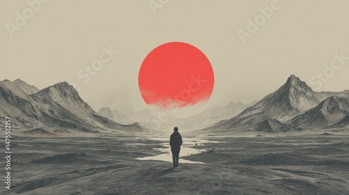 Solitary figure amidst a monochromatic landscape.