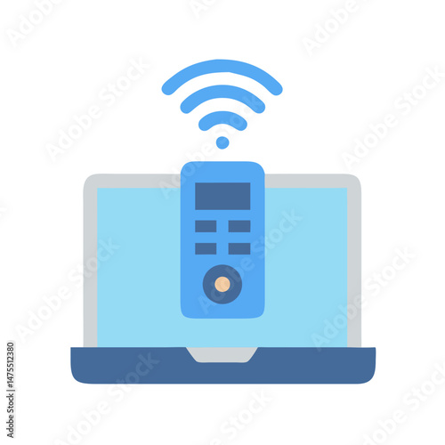 Wireless Remote Control Over Laptop Computer Icon Illustration