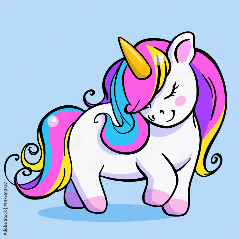 Naklejka premium Unicorn character isolated. Children's colorful print, illustration, poster, elememt for design of clothing, textiles, rooms. 