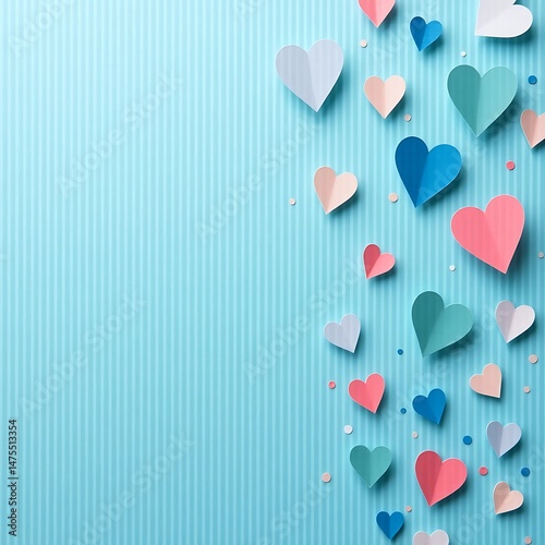 Heart Paper Cutouts on Blue Background – Romantic and Creative Design