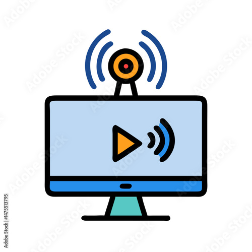Live streaming on computer monitor, video, broadcast signal