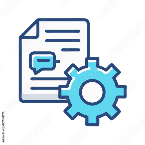 Data processing icon: document, comment and gear mechanism.