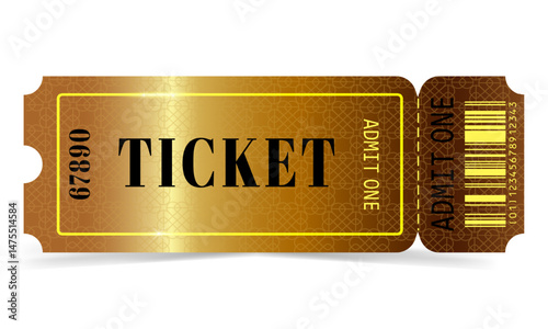 Gold VIP ticket template with QR code for cinema, theater, festival, concert, theatre. Isolated vector ticket is suitable for luxury events, premieres or exclusive access.