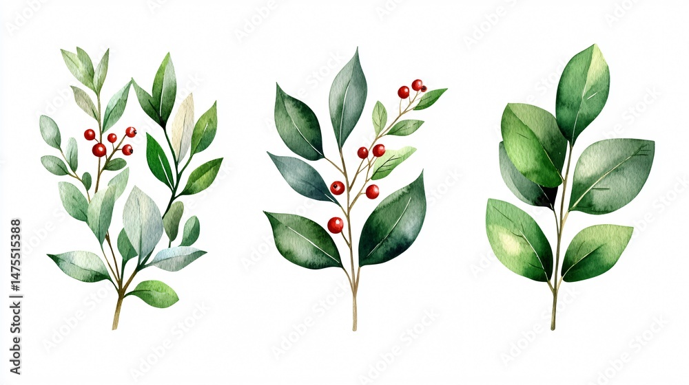 Obraz premium Festive Christmas Wreath with Holly Leaves, Eucalyptus, and Berries