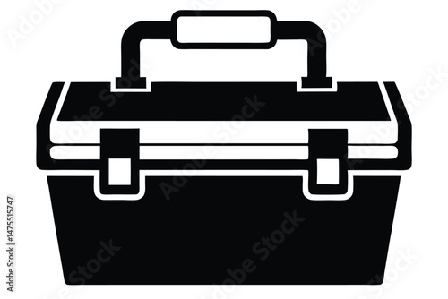 Black toolkit outline with handle and latch closures is seen from a direct viewpoint