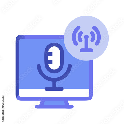 Podcast live stream on computer icon design illustration
