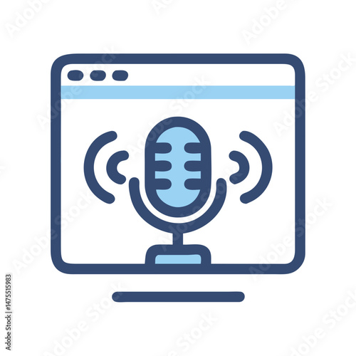 Podcast recording website with microphone, vector illustration graphic