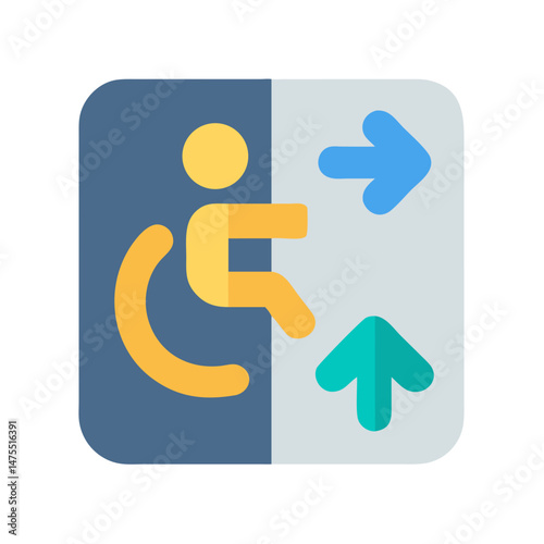 Accessible elevator sign with wheelchair symbol and directions