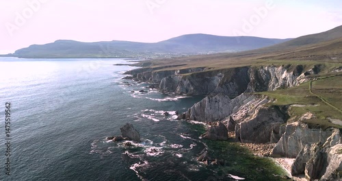 Amazing 4K aerial footage of White Cliffs of Ashleam at sunset, Achill Island, Ireland