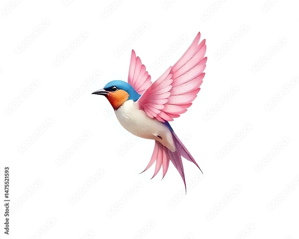 Obraz premium A flying sparrow logo with a hint of soft pink feathers,HD,Watercolor,transparent background 