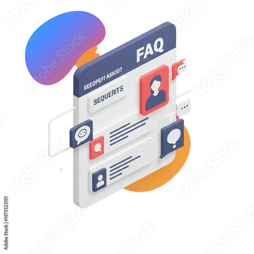 Isometric design depicting a frequently asked questions interface concept