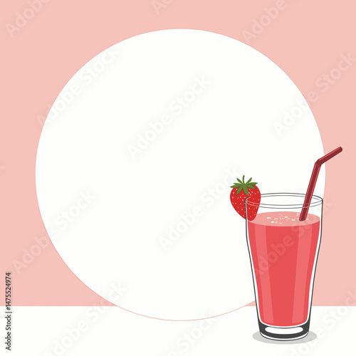 Refreshing strawberry smoothie in a glass against a pink background  