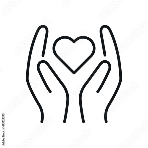 Heart in hand line vector icon