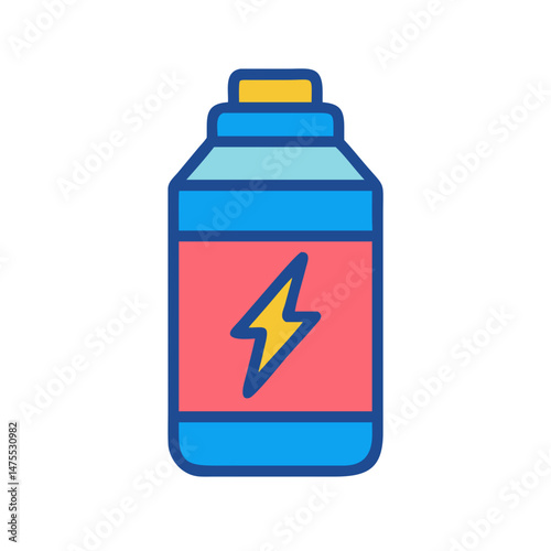 Colorful cartoon energy drink bottle with lightning bolt