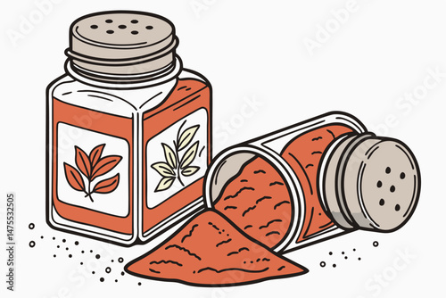16 Two glass jars filled with vibrant, crimson-colored spice or powder, set against a plain, light background, photographed in high detail
