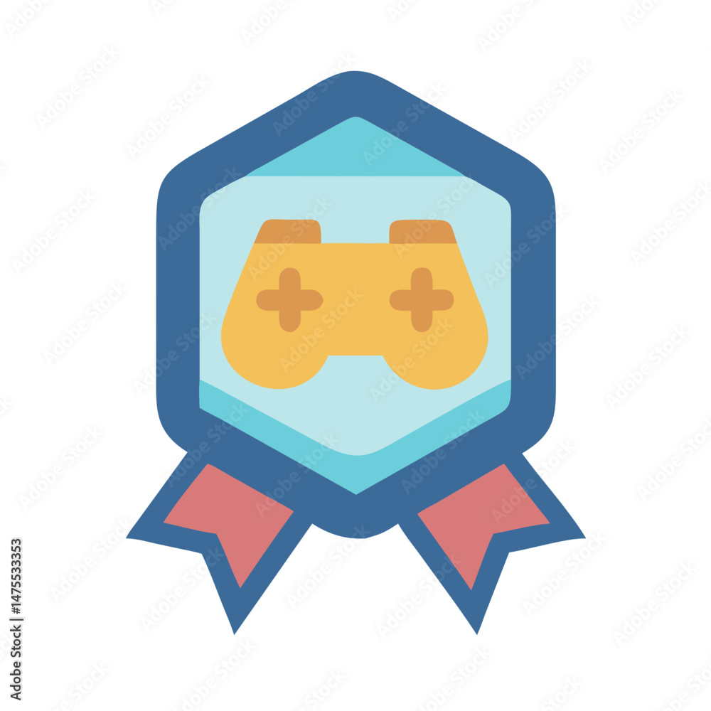 Gaming Achievement Badge Icon with Controller on Black