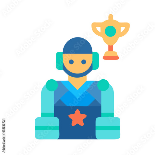Winning Robot with Trophy Flat Design Illustration