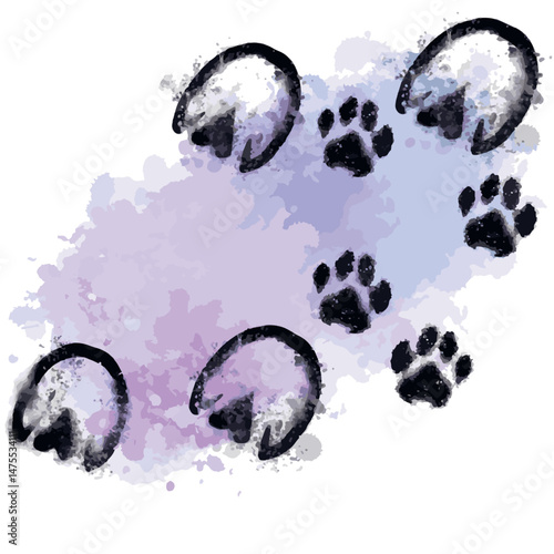 Vector animal paw print stamp: horse hooves silhouettes set