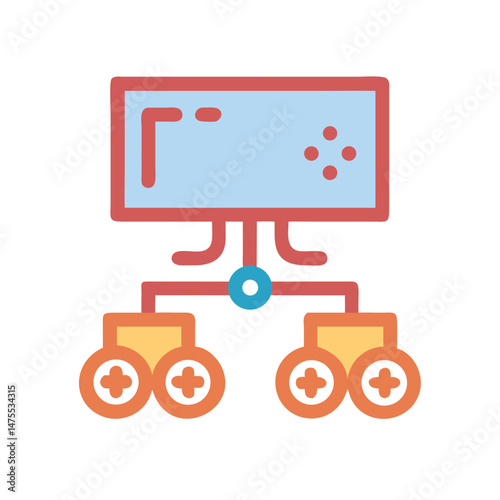 Video game console and controllers icon, illustration, vector