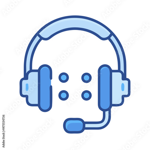 Blue Headset Vector Illustration for Customer Service Support