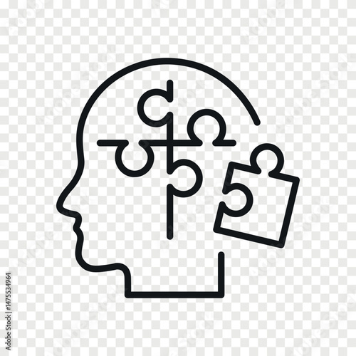 Head puzzle pieces vector line icon