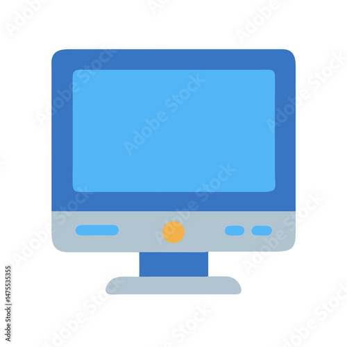 Blue Retro Computer Monitor Icon on Black Background
