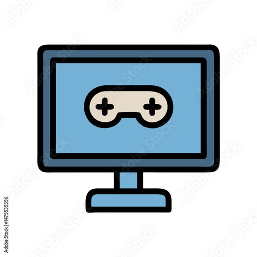 Monitor displaying gamepad, symbol for digital entertainment or gaming