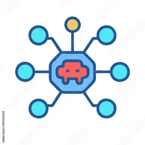 Connected autonomous vehicle network icon, driverless technology, automation