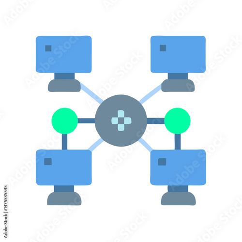 Networked Computers Connected to a Central Server Illustration