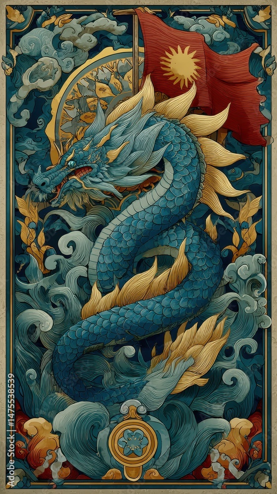 Obraz premium Intricate dragon design with decorative elements.