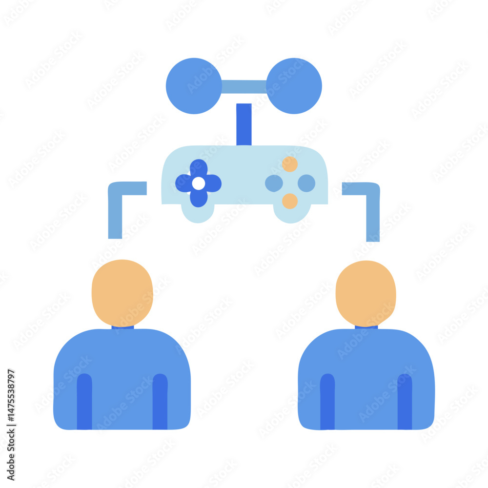 Multiplayer Gaming Connection Icon with People and Controller