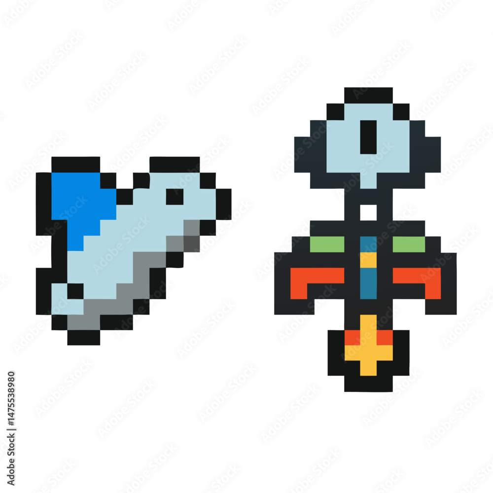 Retro Pixel Art: Pixelated Dolphin and Robot Design Retro Pixel Art: Pixelated Dolphin and Robot Design