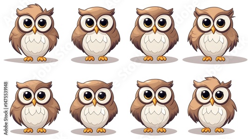 Wallpaper Mural Collection of Nine Cute and Funny Oval Owls with Various Expressions Torontodigital.ca