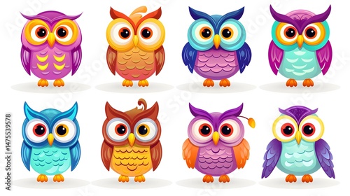 Wallpaper Mural Collection of Six Colorful Vector Owls for Creative Designs and Projects Torontodigital.ca