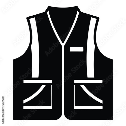 Isolated black vest with pockets and reflective stripes promotes safety and visibility