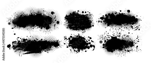 Set of blots. Splatter Paint Texture . Black Spray Blot of Ink. Place illustration Over any Object to Create Grungy Effect . hand drawn. Not AI, Vector.