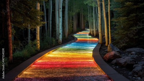 Rainbow Path Through Forest