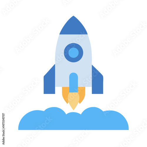 Cartoon Rocket Launching Illustration on a Black Background