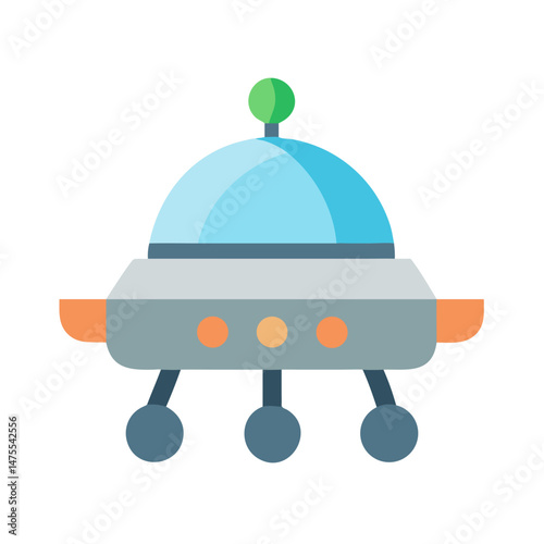 Cartoon UFO isolated on black, alien spacecraft icon