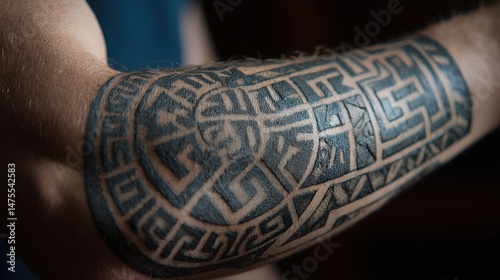 Intricate, geometric design adorning a forearm.