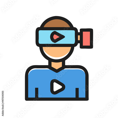 Man Wearing Virtual Reality Headset Device on Black Background