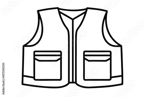 Isolated simple outline shows a vest with two pockets against a white background