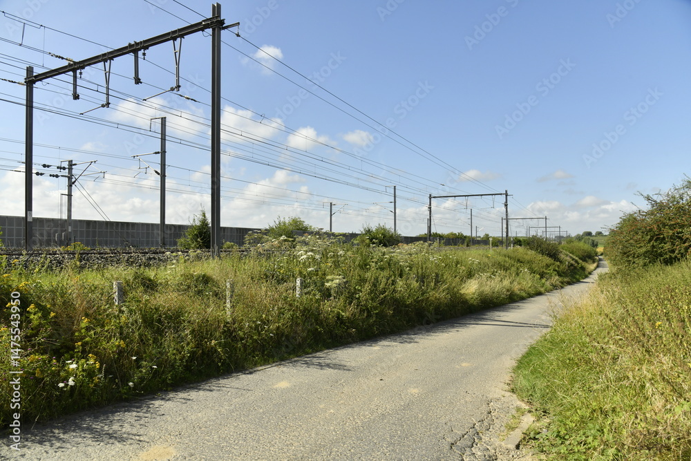 Fototapeta premium Route près de la ligne de chemin de fer à Ghislenghien (Ath) 