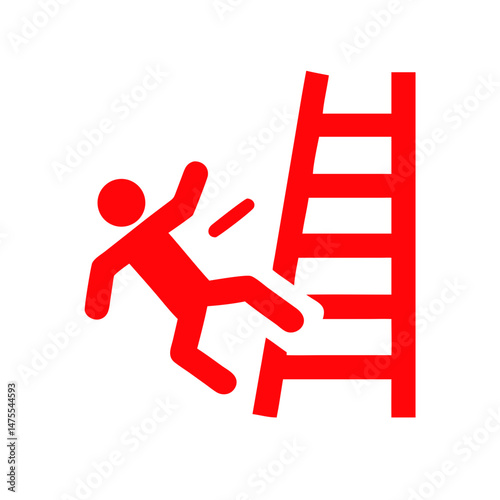 Person Falling from Ladder (Safety Icon):
Illustration of a figure falling from a ladder, representing workplace safety hazards and accident prevention.