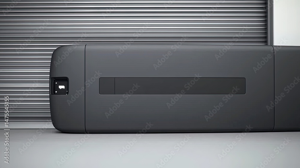 Fototapeta premium Sleek black device with garage background.