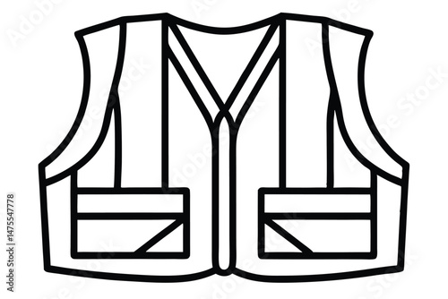 Outlined safety vest icon highlights work attire with pockets and zipper outline detail