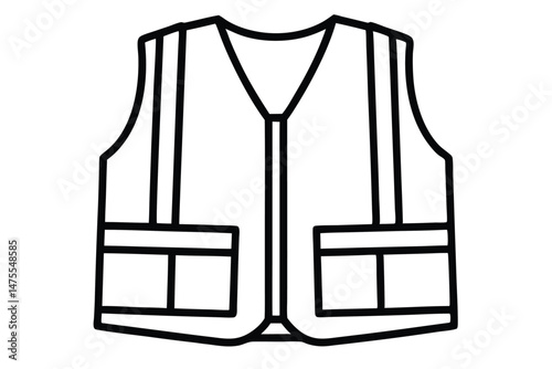 Simple black outline depicts a safety vest with two front pockets clearly visible